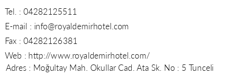 Royal Demir Hotel telefon numaralar, faks, e-mail, posta adresi ve iletiim bilgileri